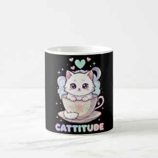 Cattitude Schattig Kawaii Pastel Witte Kitten  Koffiemok