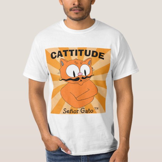 CATTITUDE Señor Gato™ Cartoon Mustache Cat T-shirt (Voorkant)