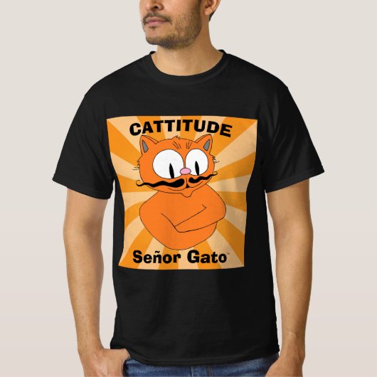CATTITUDE Señor Gato™ Cartoon Mustache Cat T-shirt (Voorkant)