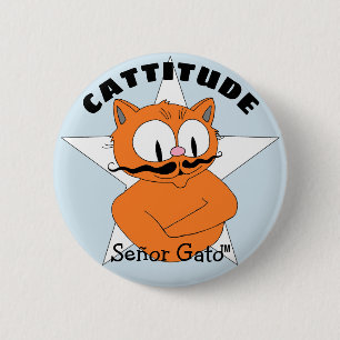 CATTITUDE Señor Gato Cartoon Snorhaar Kat Ronde Button 5,7 Cm