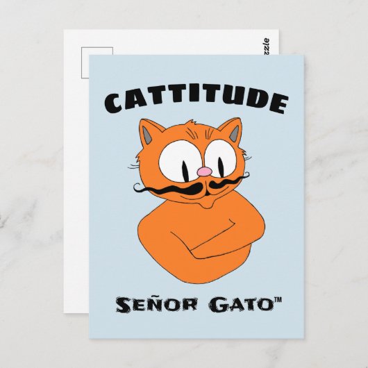 "CATTITUDE" Señor Gato Mustache Cat Briefkaart (Voorkant / Achterkant)
