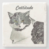 Cattitude Zwarte & Witte Kat  Stenen Onderzetter (Voorkant)