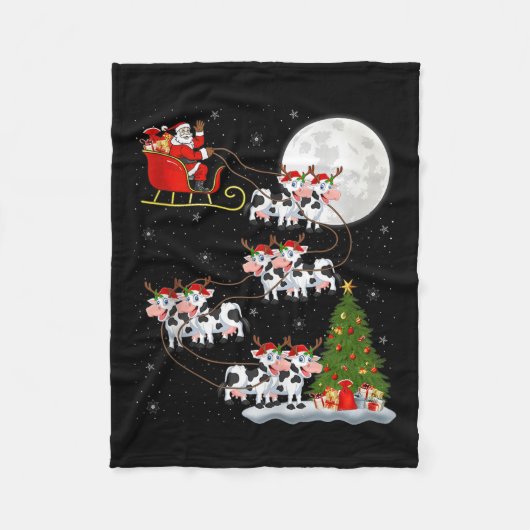 Cattle Cow Santa Sleigh Flying Funny Magical Chris Fleece Deken (Voorkant)