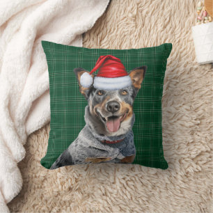 Cattle Dog Green Plaid Kerstvakantie Kussen