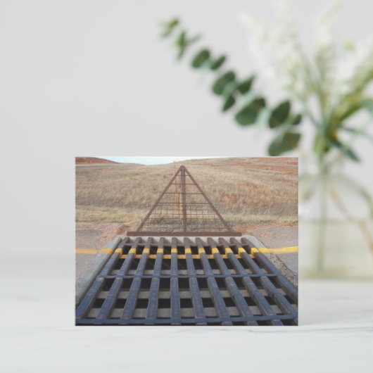 Cattle Grate Across Gravel Road. Wyoming, Western Briefkaart (Staand voorkant)