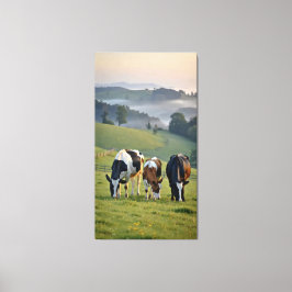 cattle grazing in the pasture canvas afdruk