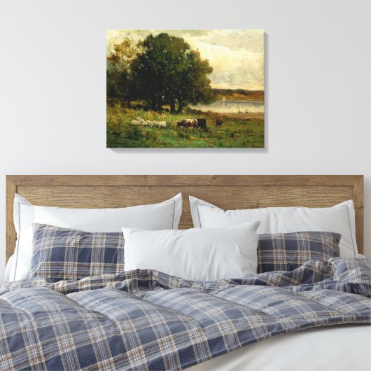 Cattle Near River - Edward Mitchell Banister Canvas Afdruk (Insitu (Slaapkamer))
