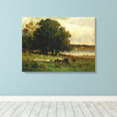 Cattle Near River - Edward Mitchell Banister Canvas Afdruk (Insitu (Houten vloer))