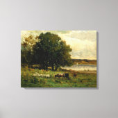 Cattle Near River - Edward Mitchell Banister Canvas Afdruk (Voorkant)