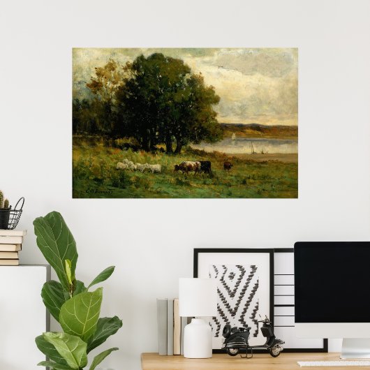 Cattle Near River - Edward Mitchell Banister Poster (Thuiskantoor)