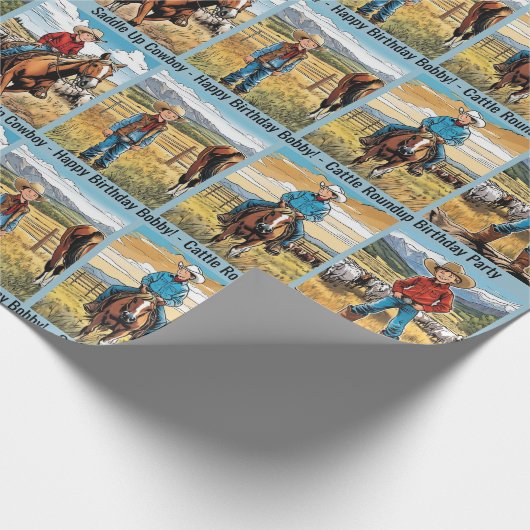 Cattle Roundup Boy's Birthday Personalize Name Cadeaupapier (Hoek)