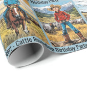 Cattle Roundup Boy's Birthday Personalize Name Cadeaupapier (Rol Hoek)