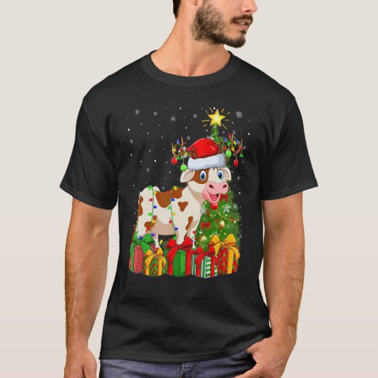 Cattle   Xmas Holiday Santa Cattle Christmas Tree T-shirt (Voorkant)