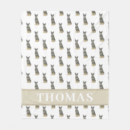 Cattledog Heeler (Blauw Zwart Tan) Roze & Wit Fleece Deken