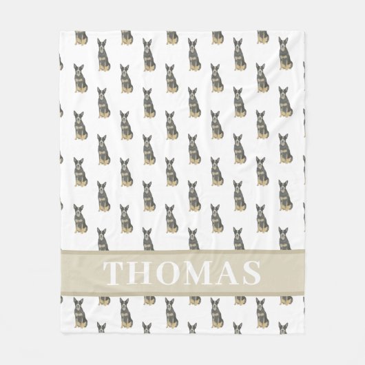 Cattledog Heeler (Blauw Zwart Tan) Roze & Wit Fleece Deken (Voorkant)