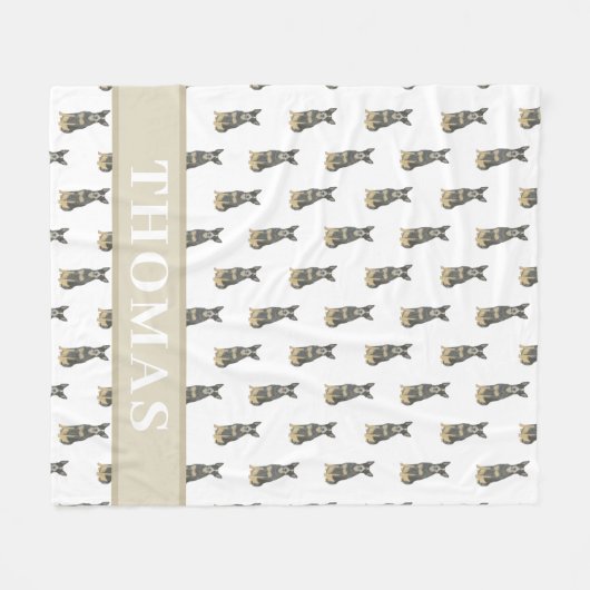 Cattledog Heeler (Blauw Zwart Tan) Roze & Wit Fleece Deken (Voorkant (Horizontaal))