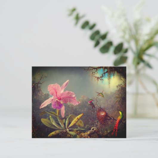 Cattleya Orchid en drie kolibries kop Briefkaart (Staand voorkant)