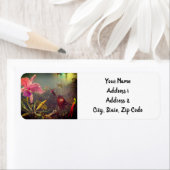 Cattleya Orchid en drie kolibries kop Etiket (Insitu)