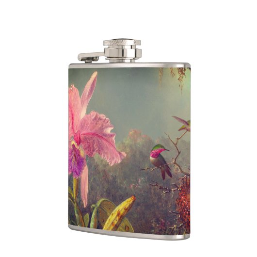 Cattleya Orchid en drie kolibries kop Heupfles (Links)