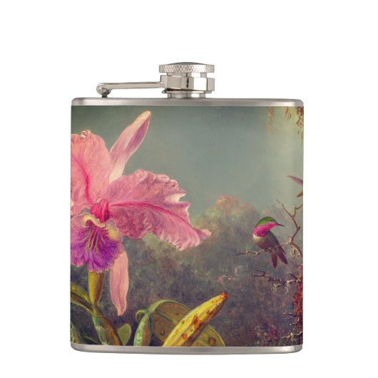 Cattleya Orchid en drie kolibries kop Heupfles (Voorkant)