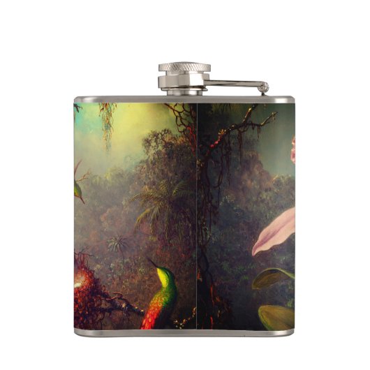 Cattleya Orchid en drie kolibries kop Heupfles (Achterkant)