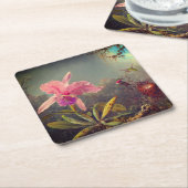 Cattleya Orchid en drie kolibries kop Kartonnen Onderzetters (Schuin)