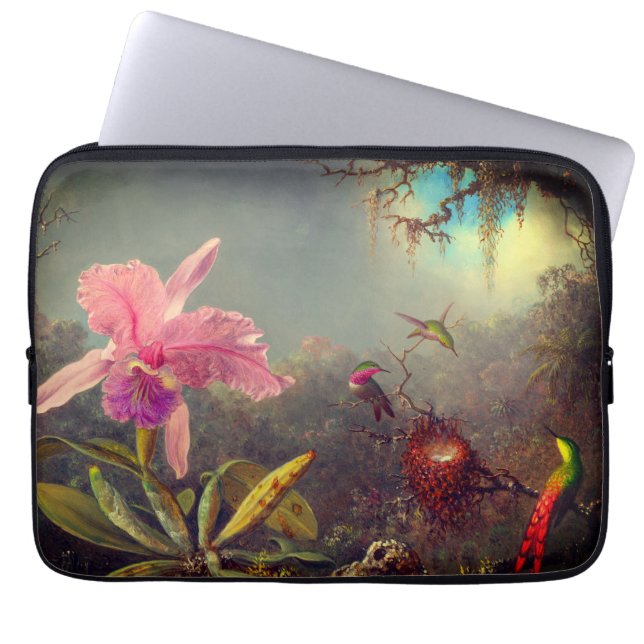 Cattleya Orchid en drie kolibries kop Laptop Sleeve (Voorkant)