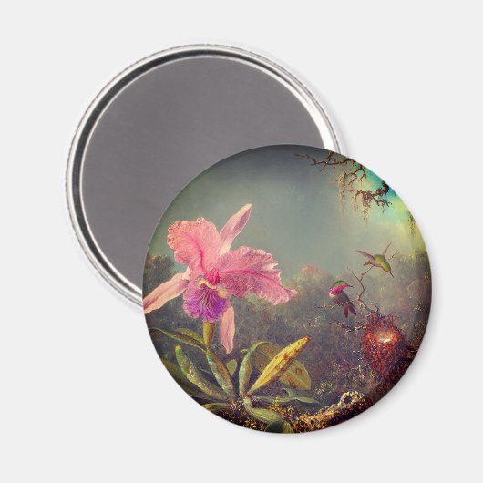 Cattleya Orchid en drie kolibries kop Magneet (Voorkant / Achterkant)