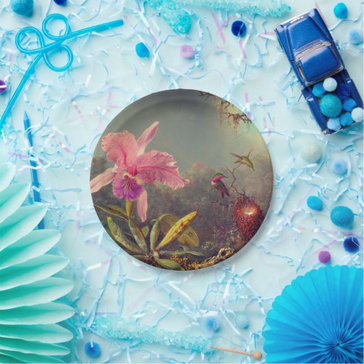 Cattleya Orchid en drie kolibries kop Papieren Bordje (Feest)