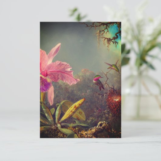 Cattleya Orchid en drie kolibries kop RSVP Kaartje (Staand voorkant)