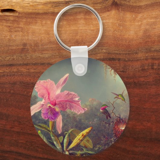 Cattleya Orchid en drie kolibries kop Sleutelhanger (Achterkant)
