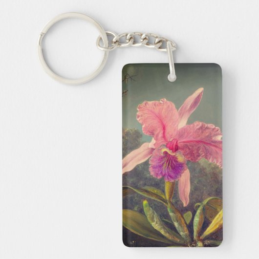 Cattleya Orchid en drie kolibries kop Sleutelhanger (Voorkant)