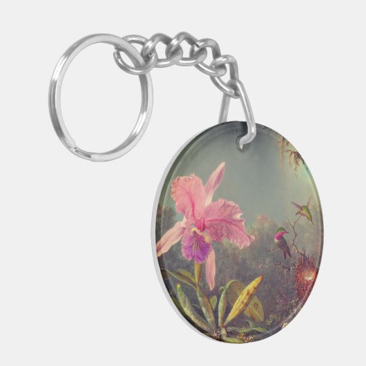 Cattleya Orchid en drie kolibries kop Sleutelhanger (Voorkant Links)