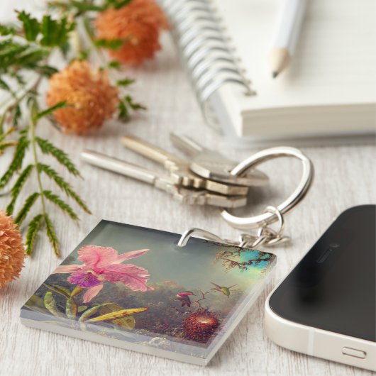 Cattleya Orchid en drie kolibries kop Sleutelhanger (Voorkant Rechts)