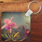 Cattleya Orchid en drie kolibries kop Sleutelhanger (Achterkant)