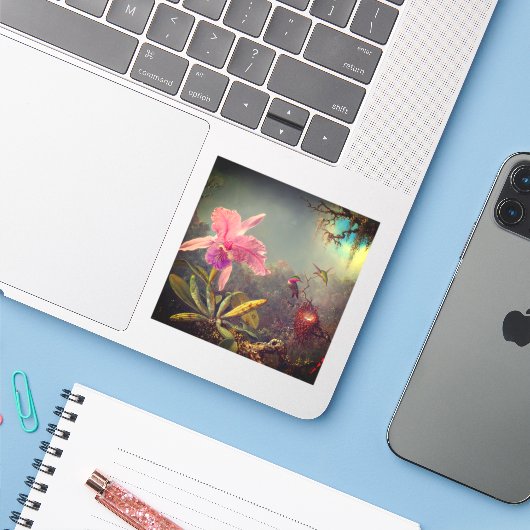 Cattleya Orchid en drie kolibries kop Sticker (Laptop met iPhone)