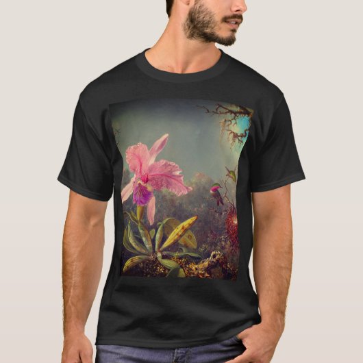 Cattleya Orchid en drie kolibries kop T-shirt (Voorkant)