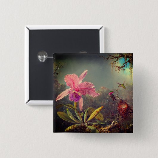 Cattleya Orchid en drie kolibries kop Vierkante Button 5,1 Cm (Voorkant /achterkant)