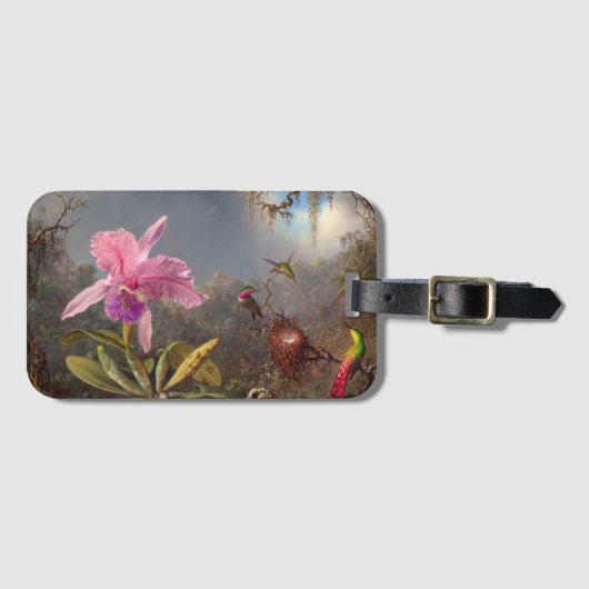 Cattleya Orchid en drie kolibries op kop Bagagelabel (Voorkant (horizontaal))