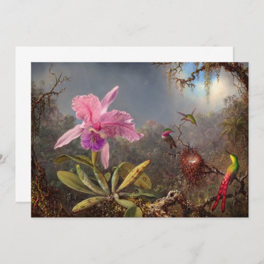 Cattleya Orchid en drie kolibries op kop Bedankkaart (Voorkant / Achterkant)
