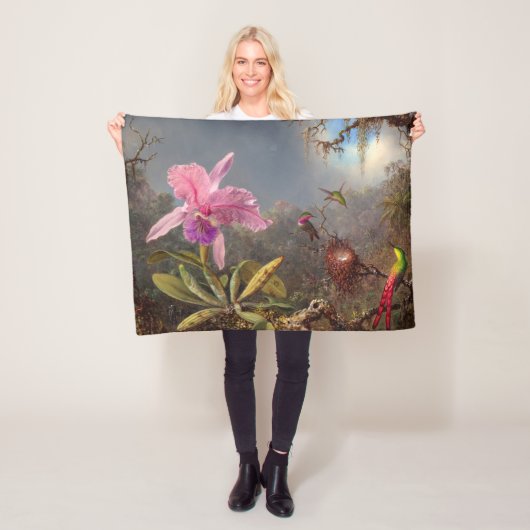 Cattleya Orchid en drie kolibries op kop Fleece Deken (In situ)