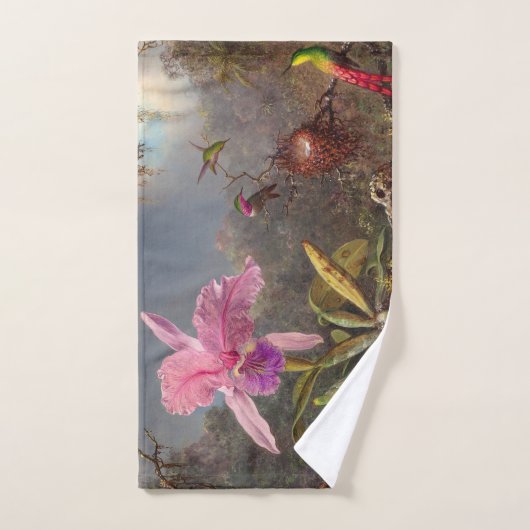 Cattleya Orchid en drie kolibries op kop Handdoek (Handdoek)