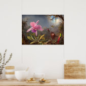 Cattleya Orchid en drie kolibries op kop Poster (Keuken)