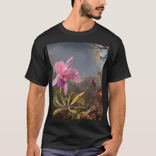Cattleya Orchid en drie kolibries op kop T-shirt (Voorkant)