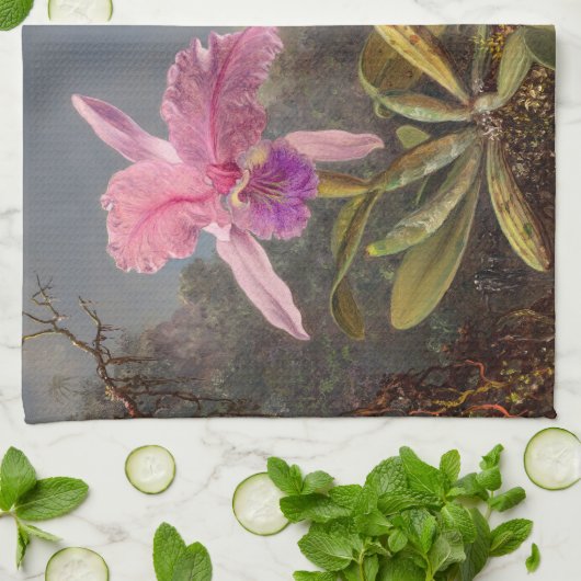 Cattleya Orchid en drie kolibries op kop Theedoek (Gevouwen)