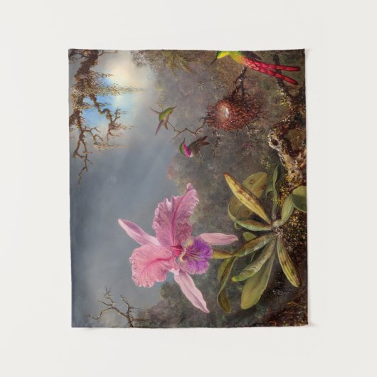 Cattleya Orchid en drie kolibries op kop Wandkleed (Voorkant)