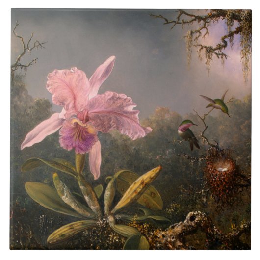 Cattleya Orchid en Three Hummingbird (Heade) Tegeltje (Voorkant)