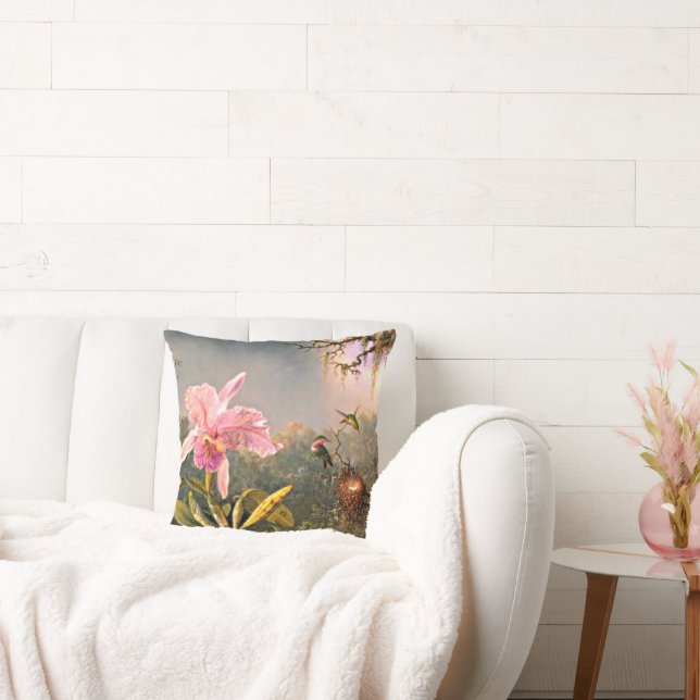 Cattleya Orchid en Three Hummingbird Kussen (Bank)