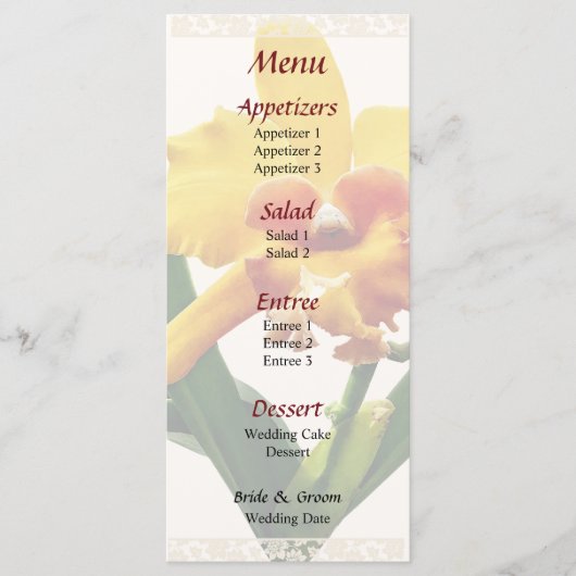 Cattleya Orchid Orchidglade Orchid Wedding Menu (Voorkant)