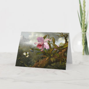 Cattleya Orchid, Two Hummingbird and a Beetle Kaart